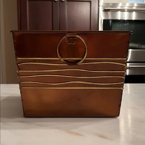 Vtg Hued Metal Copper Gold Color Bin Harry & David Gift Container Organizer Box - Picture 2 of 10